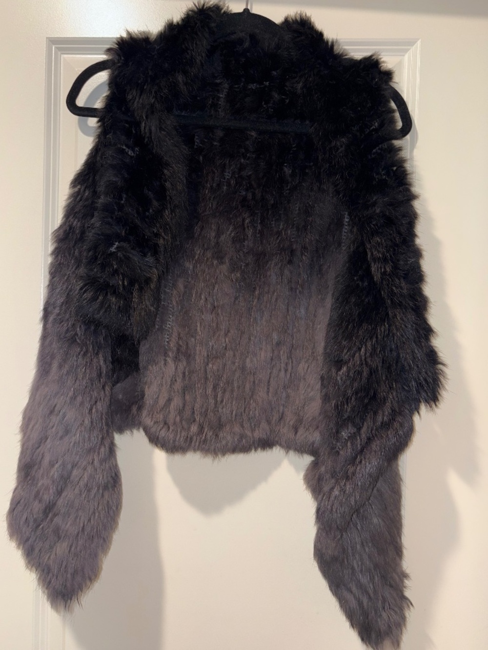 100% Rabbit Fur Sleeveless Open Vest Black Gray Gradient Ombré OS